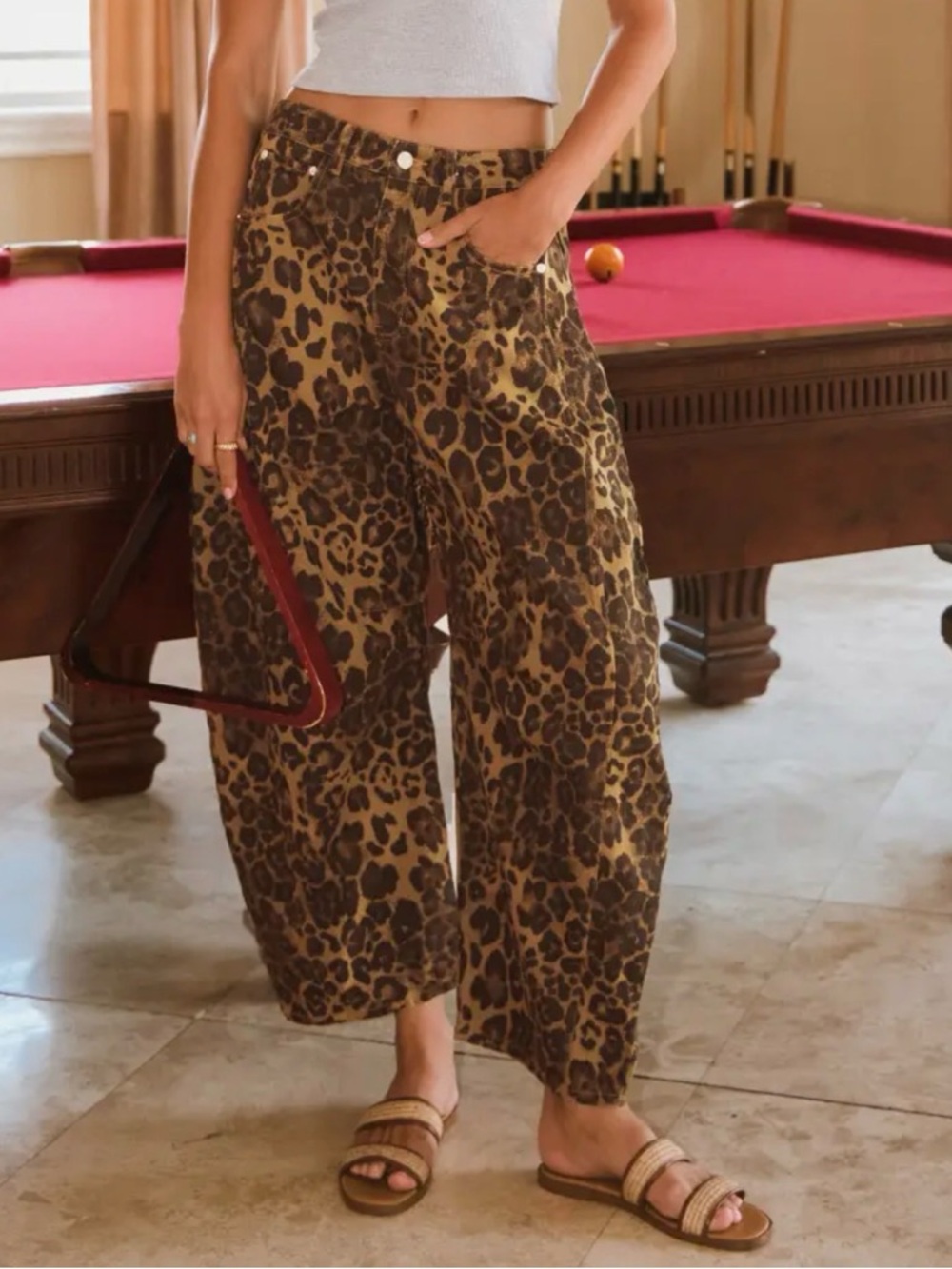 Leopard Print Wide-Leg Pants - Black & Tan